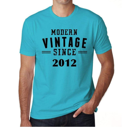 2012 Modern Vintage Blue Mens Short Sleeve Round Neck T-Shirt 00107 - Blue / S - Casual
