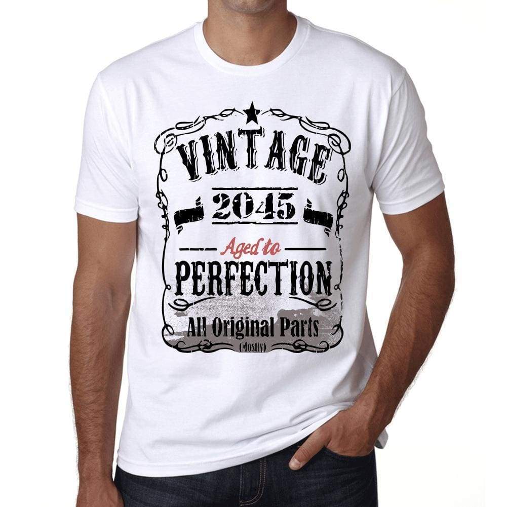 2045 Vintage Aged To Perfection Mens T-Shirt White Birthday Gift 00488 - White / Xs - Casual