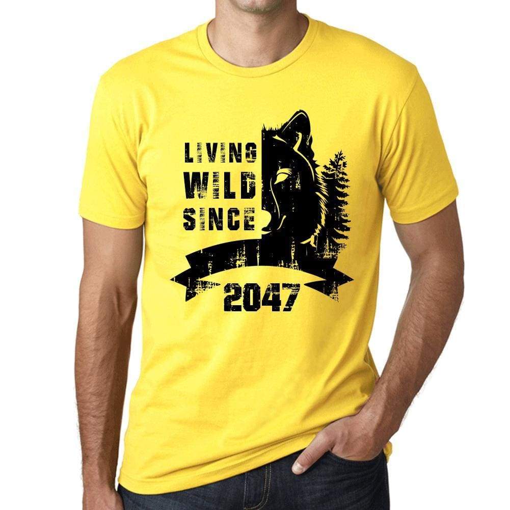 2047 Living Wild Since 2047 Mens T-Shirt Yellow Birthday Gift 00501 - Yellow / X-Small - Casual