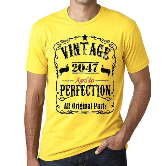 2047 Vintage Aged To Perfection Mens T-Shirt Yellow Birthday Gift 00487 - Yellow / Xs - Casual