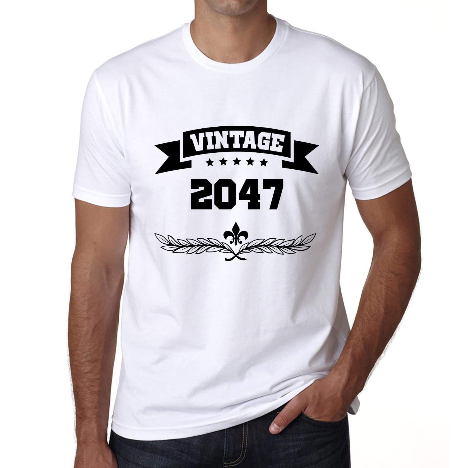 2047 Vintage Year White Mens Short Sleeve Round Neck T-Shirt 00096 - White / S - Casual