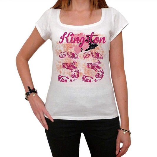 33 Kingston City With Number Womens Short Sleeve Round White T-Shirt 00008 - Casual