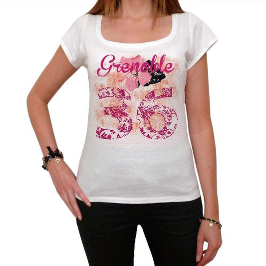 36 Grenoble City With Number Womens Short Sleeve Round White T-Shirt 00008 - Casual