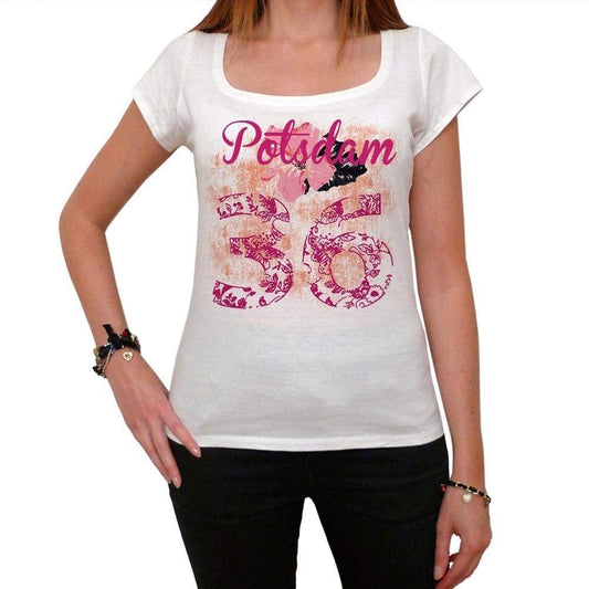 36 Potsdam City With Number Womens Short Sleeve Round White T-Shirt 00008 - Casual