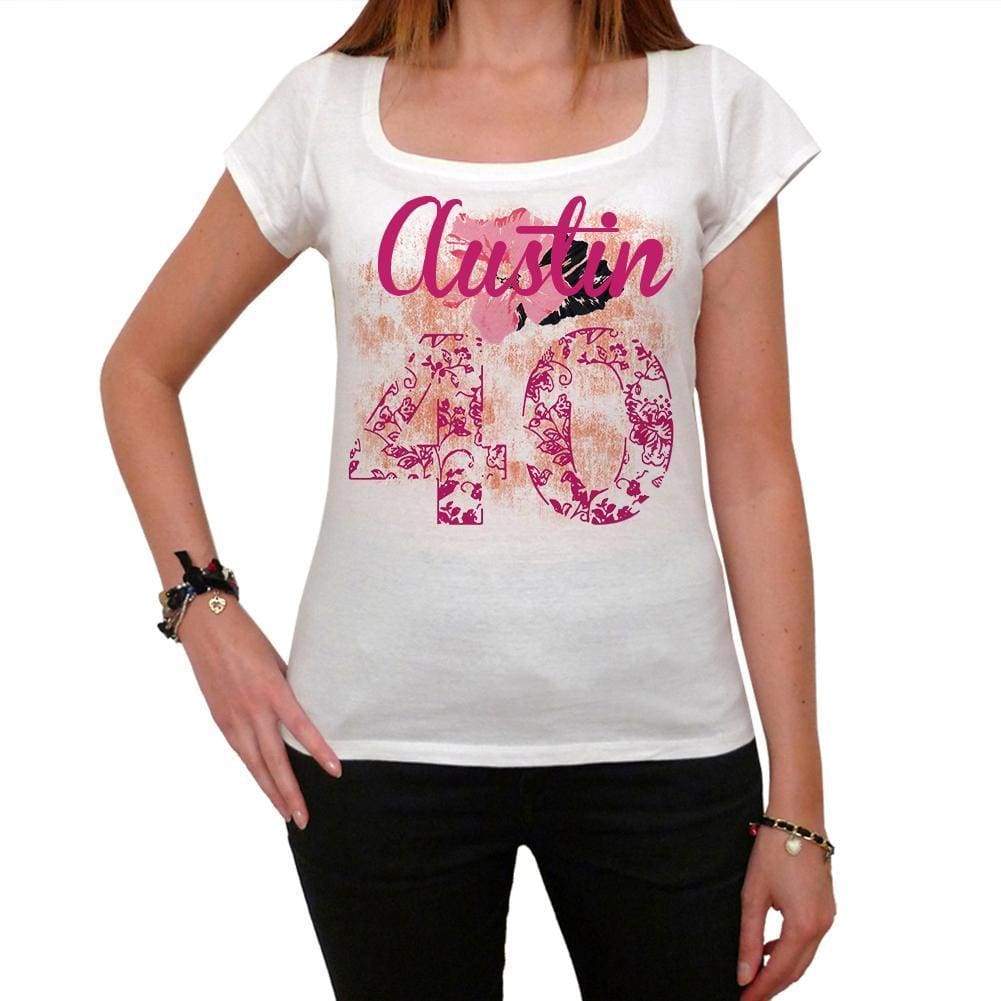40 Austin City With Number Womens Short Sleeve Round White T-Shirt 00008 - White / Xs - Casual