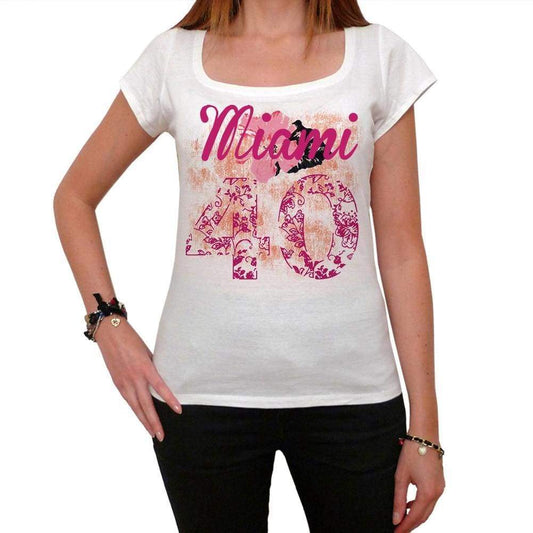 40 Miami City With Number Womens Short Sleeve Round White T-Shirt 00008 - White / Xs - Casual