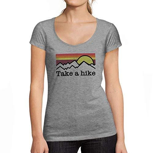 Ultrabasic - Tee-Shirt Femme col Rond Décolleté Take a Hike Gris Chiné