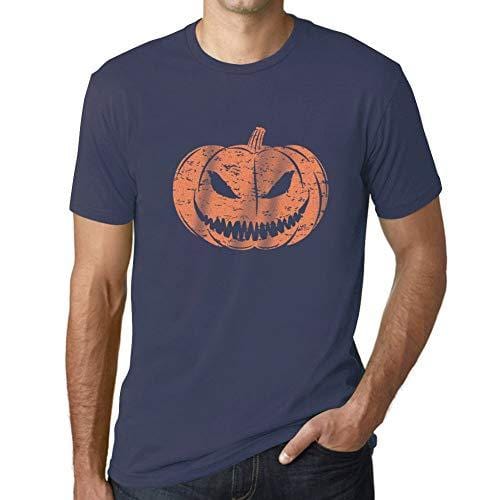 Ultrabasic - Homme T-Shirt Graphique Visage Citrouille Mignon Occasionnel Automne Halloween Denim