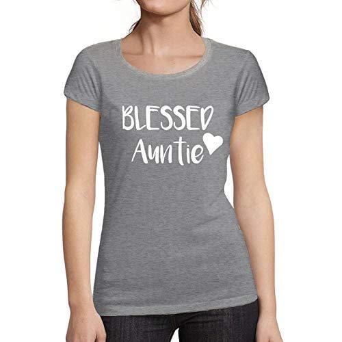 Ultrabasic - Femme Graphique Blessed Auntie Tee Shirt Mignon Tante Imprimé T-Shirt Gris Chiné