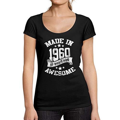 Ultrabasic - Tee-Shirt Femme Col Rond Décolleté Made in 1960 Idée Cadeau T-Shirt pour Le 60e Anniversaire Noir Profond