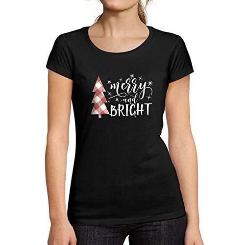 Ultrabasic - Femme Graphique Merry and Bright Christmas T-Shirt Action de Grâces Xmas Cadeau Idées Tee Noir Profond