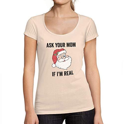 Ultrabasic - Tee-Shirt Femme col Rond Décolleté Funny Santa Christmas T-Shirt Xmas Gift Ideas Rose Crémeux