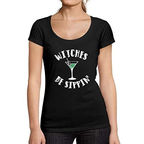 Ultrabasic - Tee-Shirt Femme col Rond Décolleté Witches Be Sippin Halloween Lettre T-Shirt imprimé Noir Profond