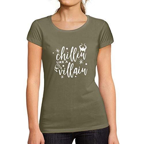 Ultrabasic - Tee-Shirt Femme col Rond Décolleté Chillin Like a Villain Letter Casual Fashion Kaki