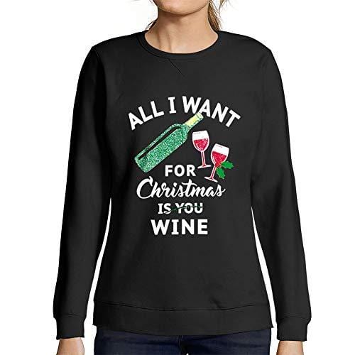 Ultrabasic - Femme Imprimé Graphique Sweat-Shirt All I Want for Christmas is Wine Noir Profond