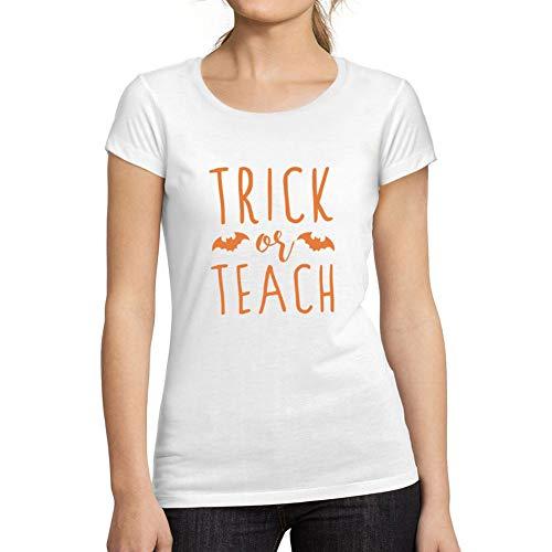 Ultrabasic - Tee-Shirt Femme Manches Courtes Trick Or Teach T-Shirt Halloween Occasionnel Mignon Halloween Blanco