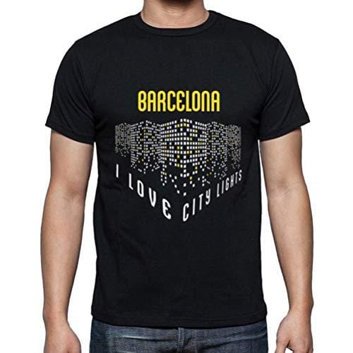 Ultrabasic - Homme T-Shirt Graphique J'aime Barcelona Lumières Noir Profond