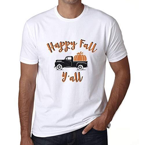 Ultrabasic - Homme T-Shirt Graphique Happy Fall Y'all Pumpkin Truck Blanc
