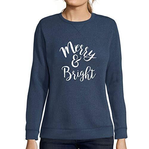 Ultrabasic - Femme Imprimé Graphique Sweat-Shirt Merry and Bright Noël Mignon Idées Cadeaux Denim