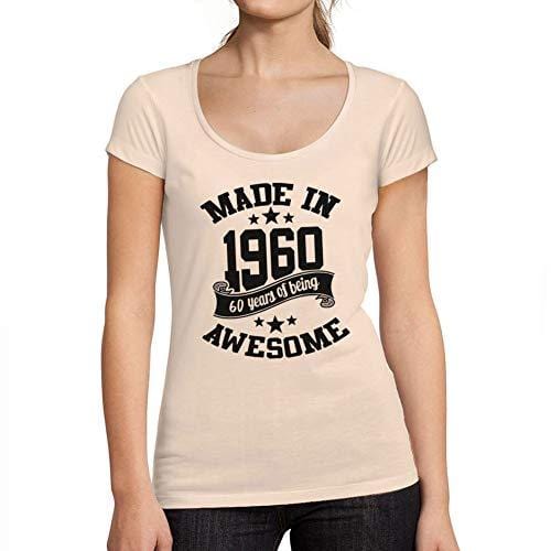 Ultrabasic - Tee-Shirt Femme Col Rond Décolleté Made in 1960 Idée Cadeau T-Shirt pour Le 60e Anniversaire Rose Crémeux