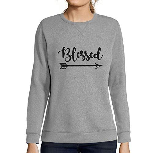 Ultrabasic - Femme Imprimé Graphique Sweat-Shirt Blessed Reconnaissant Action de Grâces Idées Cadeaux Gris Chiné