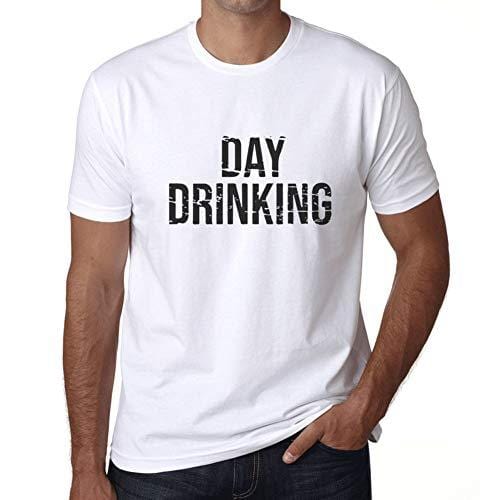 Ultrabasic - Homme Graphique Drinking All Day Impression de Lettre Tee Shirt Cadeau Blanco