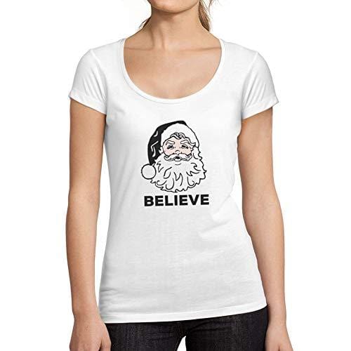 Ultrabasic - Femme Graphique Believe in Santa Claus T-Shirt Action de Grâces Xmas Cadeau Idées Tee Blanco