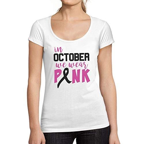 Ultrabasic - Tee-Shirt Femme col Rond Décolleté Breast Cancer Awareness Blanc