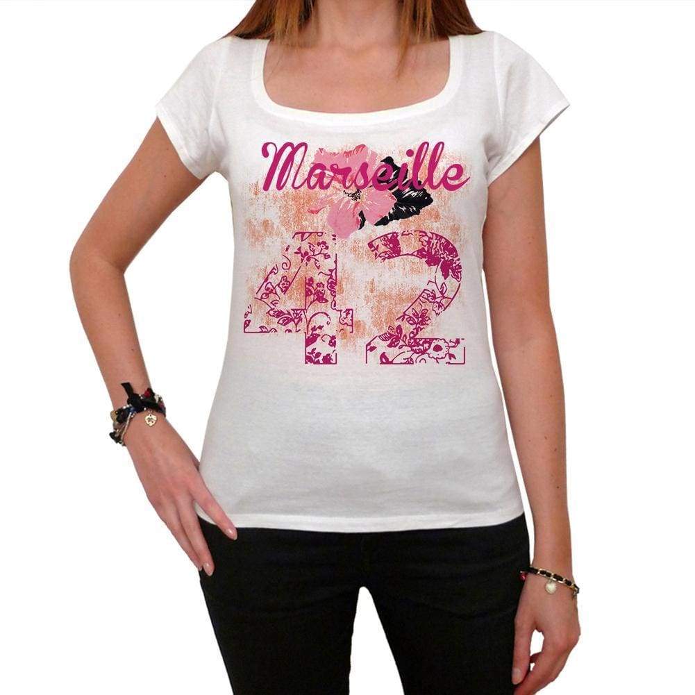 42 Marseille City With Number Womens Short Sleeve Round White T-Shirt 00008 - White / Xs - Casual
