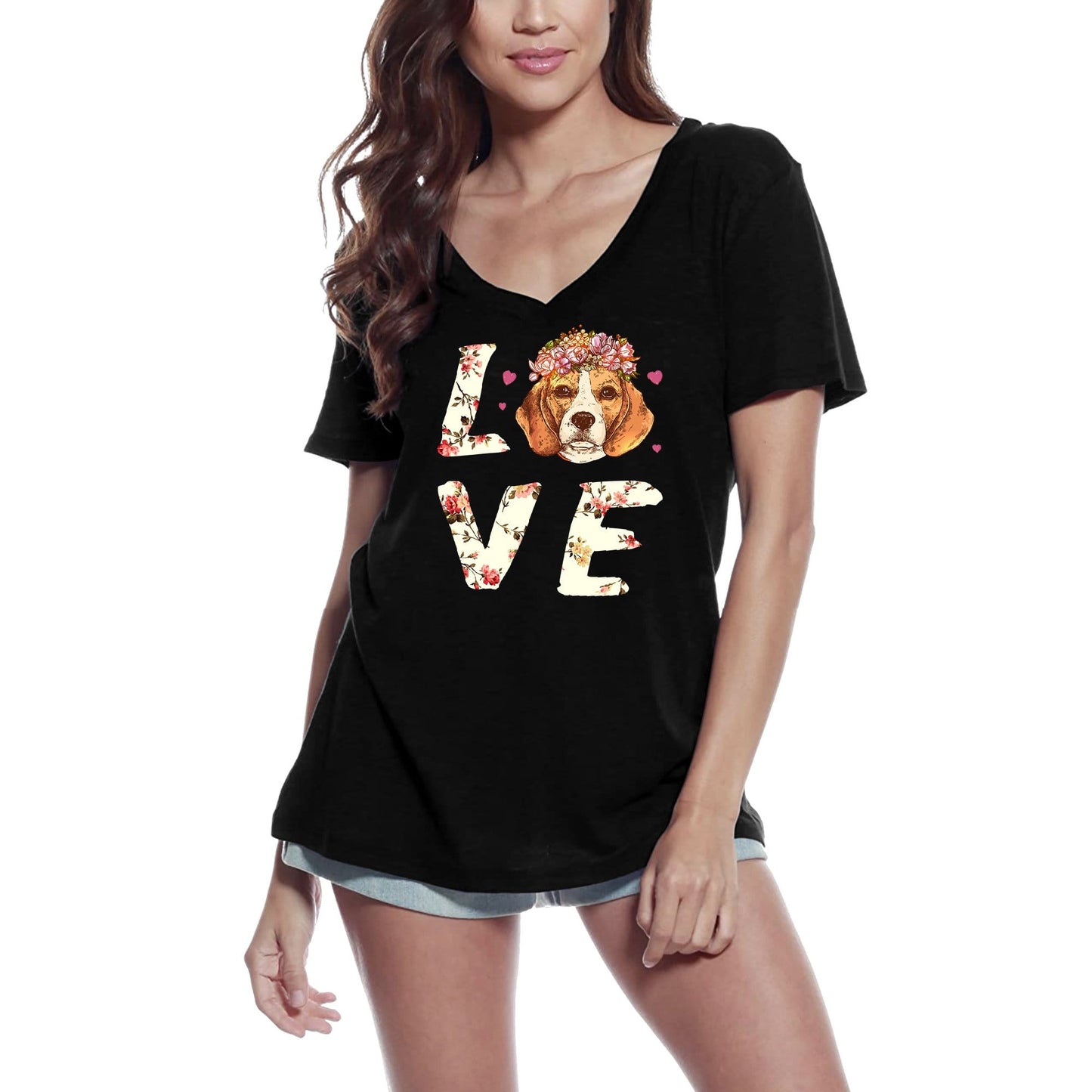 ULTRABASIC Women's T-Shirt Love Dogs - Cute Flower Shirt - Graphic Apparel