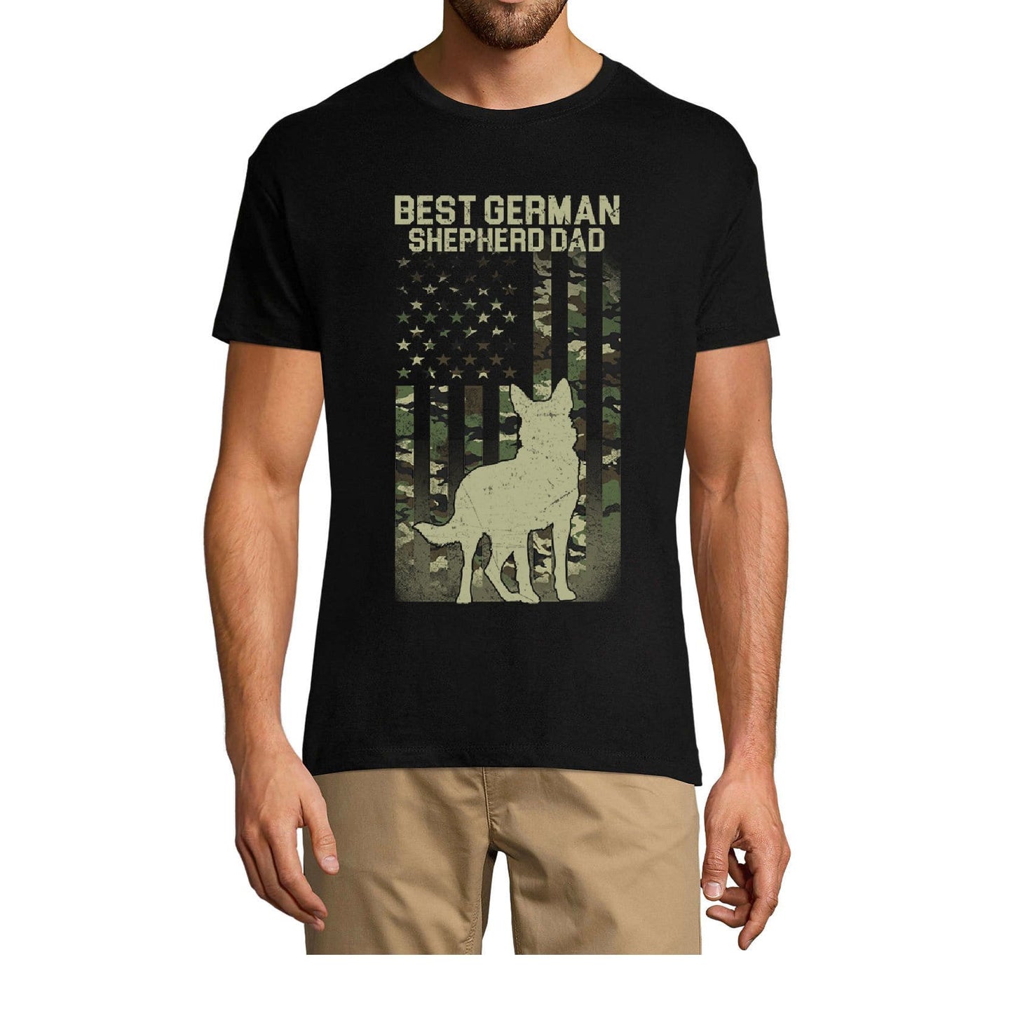 ULTRABASIC Men's Graphic T-Shirt Best German Shepherd Dad - American Flag Shirt