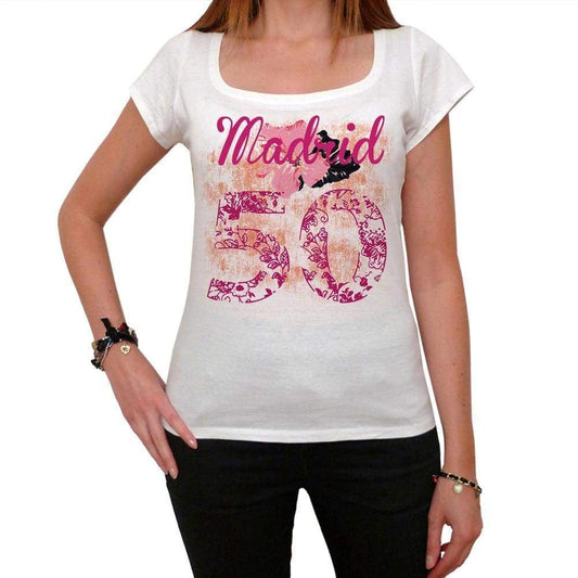 50 Madrid City With Number Womens Short Sleeve Round Neck T-Shirt 100% Cotton Available In Sizes Xs S M L Xl. Womens Short Sleeve Round Neck