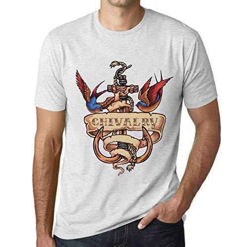 Ultrabasic - Homme T-Shirt Graphique Anchor Tattoo Chivalry Blanc Chiné