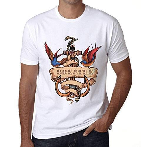 Ultrabasic - Homme T-Shirt Graphique Anchor Tattoo Breathe Blanc