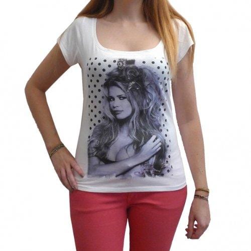 BB Claudia Schiffer Tshirt Femme imprimé célébrité,Blanc, t Shirt Femme,Cadeau