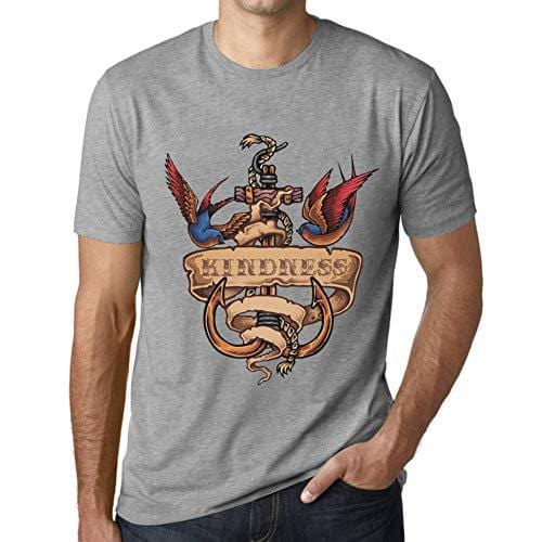 Ultrabasic - Homme T-Shirt Graphique Anchor Tattoo Kindness Gris Chiné