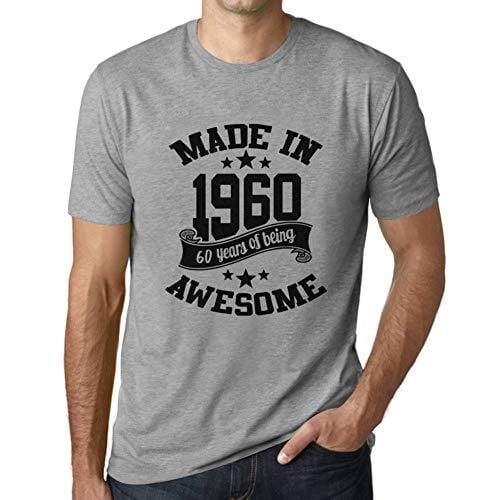 Ultrabasic - Homme T-Shirt Graphique Made in 1960 Idée Cadeau T-Shirt pour Le 60e Anniversaire Gris Chiné