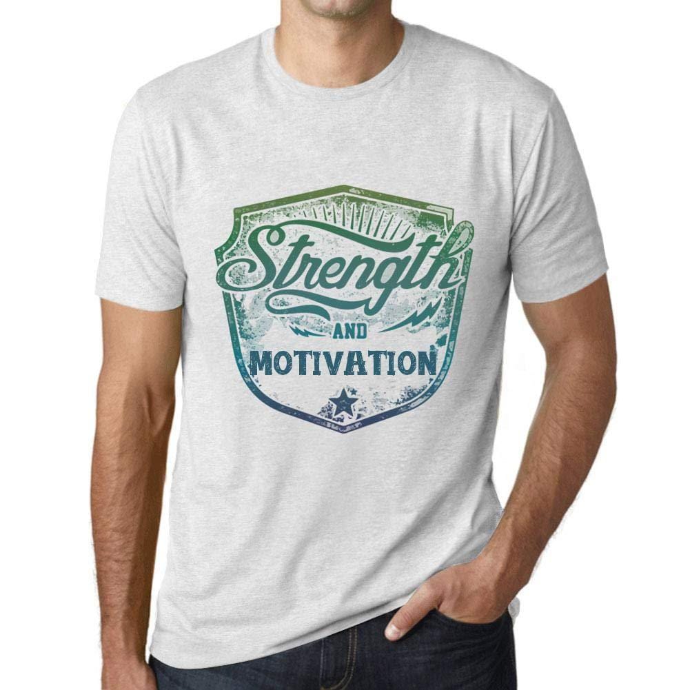 Homme T-Shirt Graphique Imprimé Vintage Tee Strength and Motivation Blanc Chiné