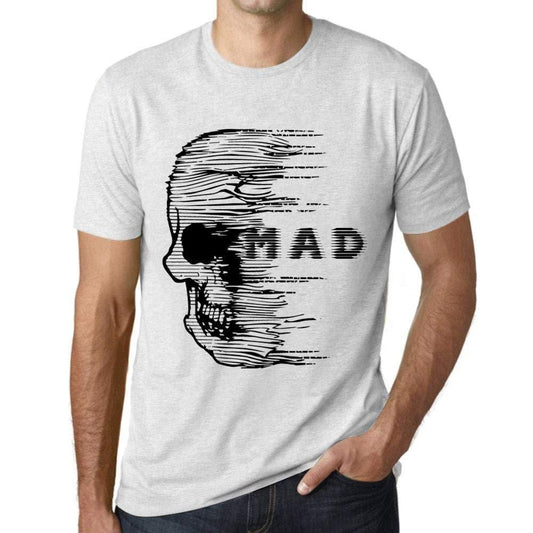 Homme T-Shirt Graphique Imprimé Vintage Tee Anxiety Skull MAD Blanc Chiné