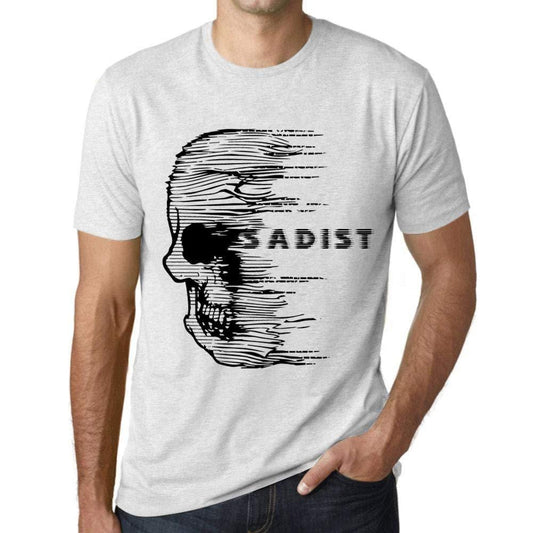 Homme T-Shirt Graphique Imprimé Vintage Tee Anxiety Skull SADIST Blanc Chiné