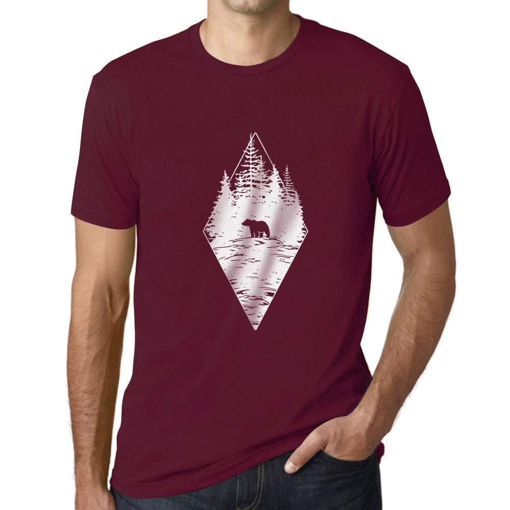 Ultrabasic - Homme T-Shirt Graphique Ours de la Forêt Bordeaux