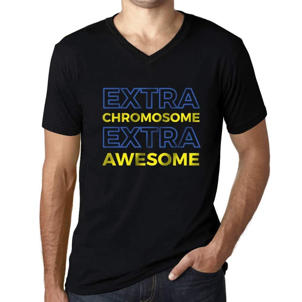 Homme Graphique Col V Tee Shirt Down Syndrome Extra Chromosome Extra Awesome Noir Profond