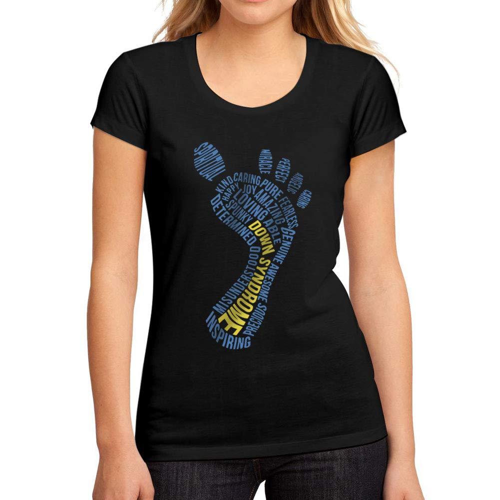Ultrabasic Women's Graphic T-Shirt Down Syndrome Footprint Deep Black