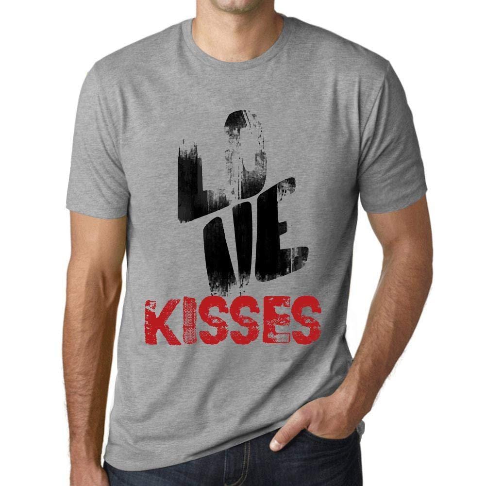 Ultrabasic - Homme T-Shirt Graphique Love Kisses Gris Chiné