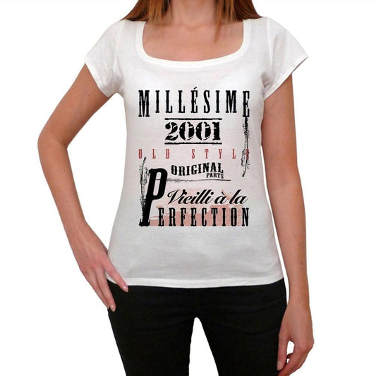 2001, T-shirt femme, manches courtes, cadeaux,anniversaire, blanc