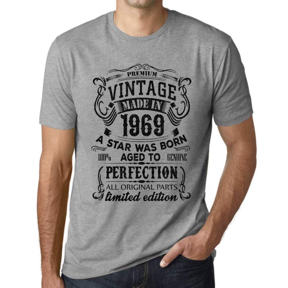 Ultrabasic - Homme Graphique Premium Vintage Made in 1969 Imprimé T-Shirt Gris Chiné