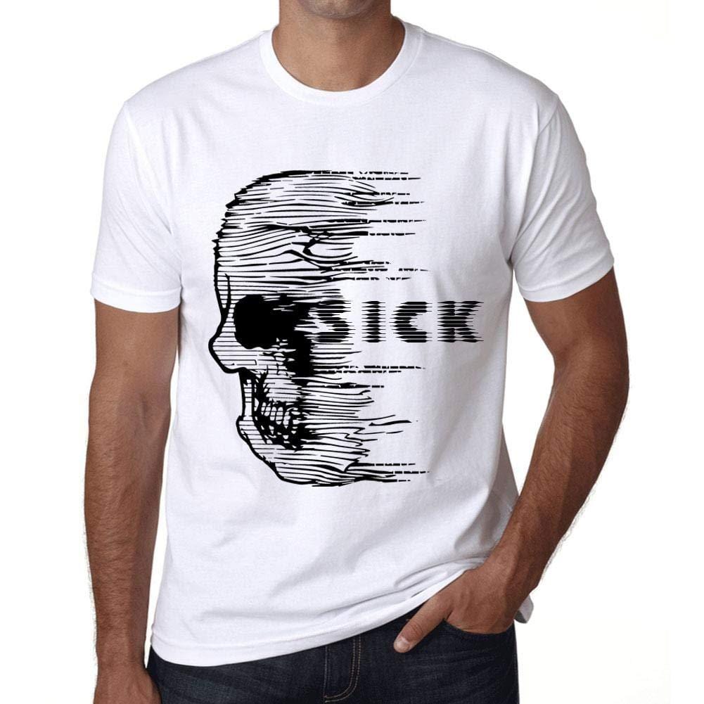 Homme T-Shirt Graphique Imprimé Vintage Tee Anxiety Skull Sick Blanc