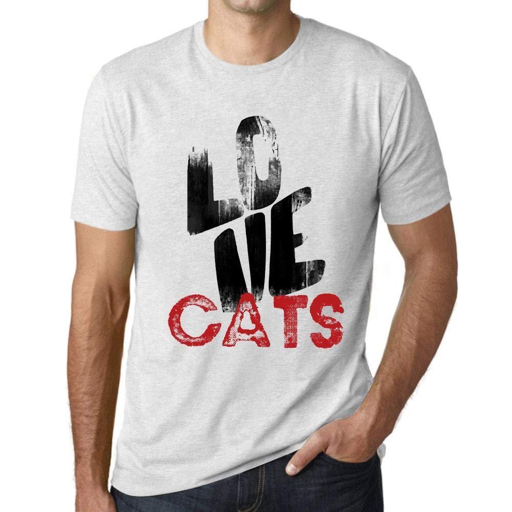 Ultrabasic - Homme T-Shirt Graphique Love Cats Blanc Chiné
