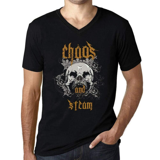 Ultrabasic - Homme Graphique Col V Tee Shirt Chaos and Steam Noir Profond