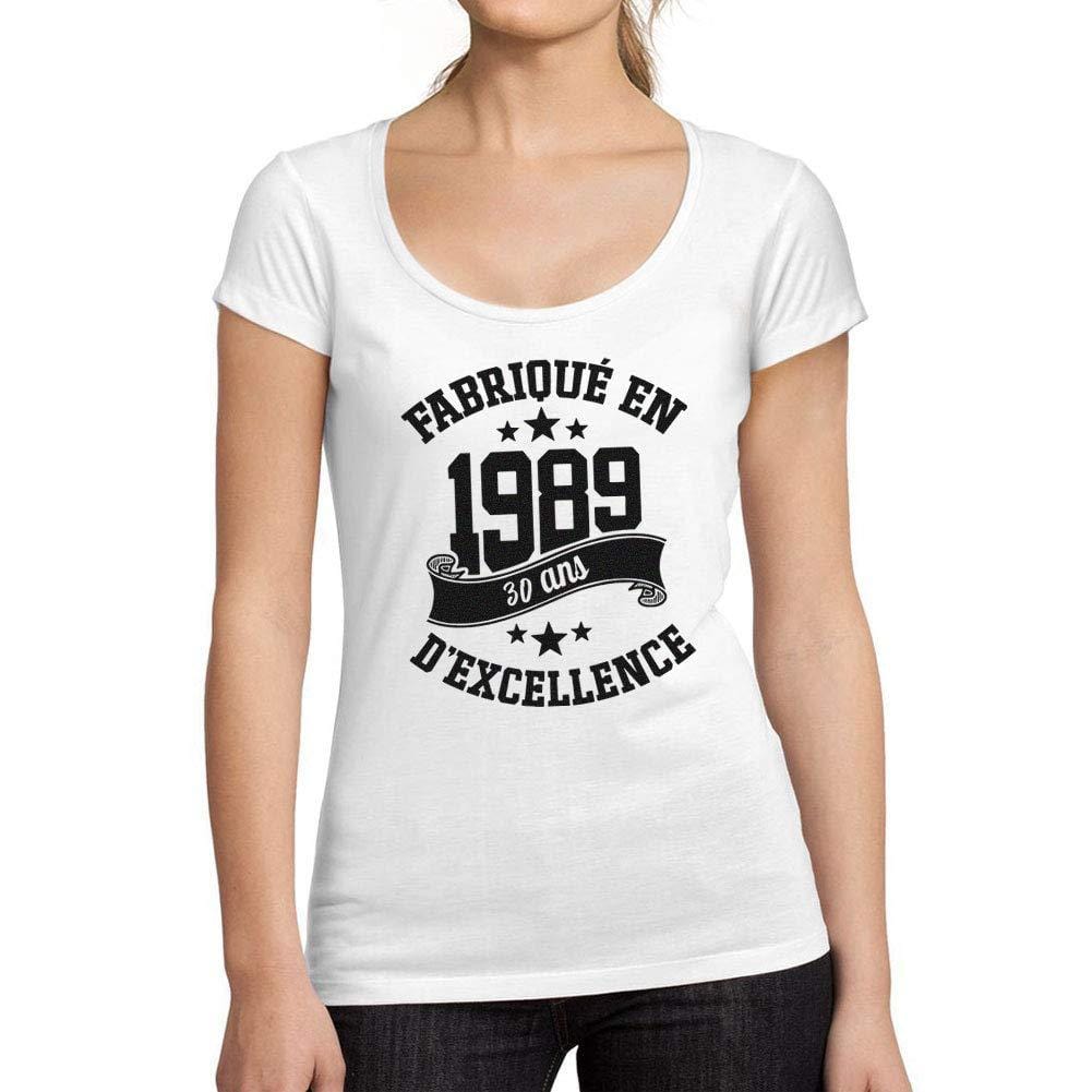 Ultrabasic - Tee-Shirt Femme col Rond Décolleté Fabriqué en 1989, 30 Ans d'être Génial T-Shirt Blanco